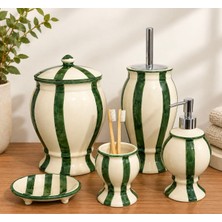 Red Seramik Naomi Collection Çizgili 5 Parça Banyo Seti Yeşil