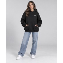Backlain Mod Style Unisex Siyah 3 Iplik Kalın Kumaş Kapüşonlu Hoodie Sweatshirt Oversize