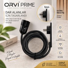 ORVI PRIME Orvı Prime 1 M Siyah Tekli Uzatma Kablosu – 5 mm Ultra Ince Fiş, Mobilya Arkası ve Dar Alanlar Için