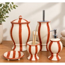 Red Seramik Naomi Collection Çizgili 5 Parça Banyo Seti Kahverengi