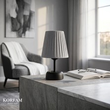 KorFam Gri Keten Kumaş Pilli Masa & Gece Lambası