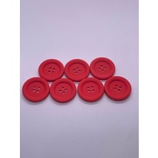 Düğmece 4 Delikli Yuvarlak 7 Adet Plastik Düğme (25MM, Nar Çiçeği)