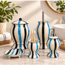 Red Seramik Naomi Collection Çizgili 5 Parça Banyo Seti Mavi/siyah