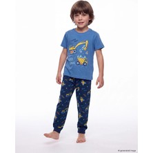 Lc Waikiki Yeni Sezon Mavi Bisiklet Yaka Baskılı Erkek Çocuk Pijama Takım