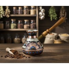 Bakır Kalın Boyalı El Işlemeli Renkli Rus Cezvesi (500 Ml)