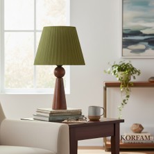 KorFam Yeşil Keten Kumaş Başlıklı Ahşap Abajur
