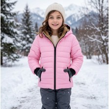 Merdia Kids Kız Çocuk Düz Çizgili Su ve Rüzgar Geçirmez Içi Kürklü Mont