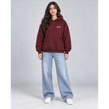 Backlain Mod Style Unisex Bordo 3 Iplik Kalın Kumaş Kapüşonlu Hoodie Sweatshirt Oversize