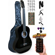 Rio Siyah Klasik Gitar Seti Sap Ayarlı  4-4 Tamboy Kılıf Askı Kapo  Sticker Pena Penalık Silme Bezi L Anahtarı ve Ders Uygulaması