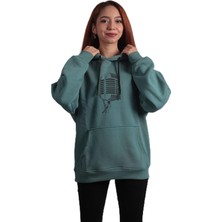 To Cosmos Unisex Oversize Hoodie Mikrofon Mint Yeşili, L