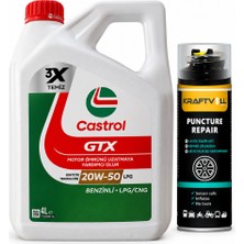 Castrol Gtx Motor Yağı 20W-50 Lpg 4 Litre + Lastik Tamir Kiti 400 ml