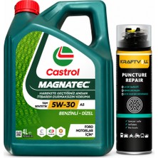Castrol Motor Yağı Magnatec 5W-30 A5 4 Litre + Lastik Tamir Kiti 400 ml
