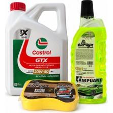 Castrol Gtx Motor Yağı 20W-50 Lpg 4 Litre + Oto Şampuan 1000 ml + Yıkama Süngeri