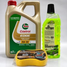 Castrol Edge Motor Yağı 5W-30 5 Litre + Oto Şampuan 1000 ml + Yıkama Süngeri