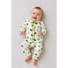 BEBEKİZ Bebek Pijama Takımı Elma Desenli Fitilli Kumaş Uzun Kollu Yakalı 2'li Bebek Alt Üst Takım Unisex 03 Ay