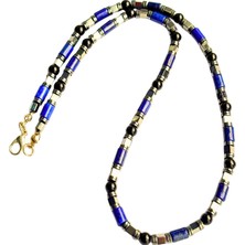 Ayre Style Ayrestyle Erkek Lapis Lazuli, Hematit ve Oniks Doğal Taş Kolye, 51 cm Uzun Zincir, Güç ve Denge Koly