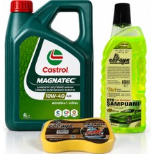 Castrol 10W-40 A3/b4 Magnatec 4 Litre + Oto Şampuan 1000 ml + Yıkama Süngeri