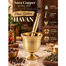 Aura Copper Pirinç Döküm Havan Tokmak Seti 1 kg Baharat Sarımsak Ezici 10 cm - Klasik Pirinç DC-00005