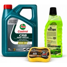 Castrol 10W-30 Tection F-Tr Mını-Truck 7 Litre + Oto Şampuan 1000 ml + Yıkama Süngeri