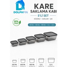 Dolphfin 5’li Kare Saklama Kabı Seti Kapaklı 250 ml 500 ml 900 ml 1,5 L 2,5 L Bpa Içermez