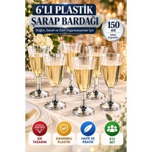 6'lı Plastik Gümüş Ayaklı Tatlı ve Şarap Kadehi Parti Team Bride Kadeh Seti