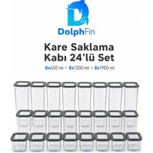 Dolphfin Kare Saklama Kabı 24'lü Set Siyah 650/1300/1900 ml