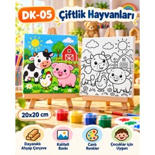 Dekoryan Çiftlik Hayvanları Çocuk Boyama Tuvali 20X20 cm – Ahşap Çerçeveli Kanvas Tablo