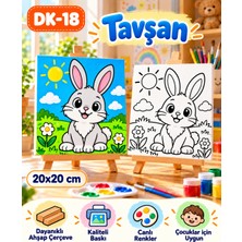 Dekoryan  Sevimli Tavşan Çocuk Boyama Tuvali 20X20 cm – Ahşap Çerçeveli