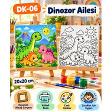 Dekoryan Dinazor Ailesi Çocuk Boyama Tuvali 20X20 cm – Ahşap Çerçeveli Kanvas Tablo
