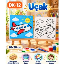 Dekoryan Uçak Çocuk Boyama Tuvali 20X20 cm – Ahşap Çerçeveli Kanvas Tablo