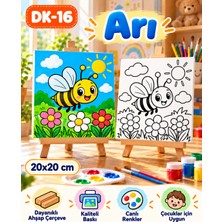 Dekoryan Sevimli Arı Çocuk Boyama Tuvali 20X20 cm – Ahşap Çerçeveli Kanvas