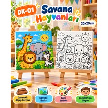 Dekoryan Savana Hayvanları Çocuk Boyama Tuvali 20X20 cm – Ahşap Çerçeveli Kanvas Tablo