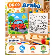 Dekoryan Araba Çocuk Boyama Tuvali 20X20 cm – Ahşap Çerçeveli Kanvas Tablo