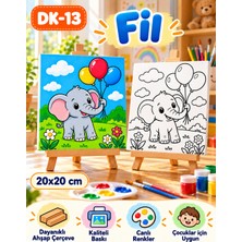 Dekoryan Fil Çocuk Boyama Tuvali 20X20 cm – Ahşap Çerçeveli Kanvas Tablo