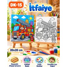 Dekoryan Itfaiye Arabası Çocuk Boyama Tuvali 20X20 cm – Ahşap Çerçeveli