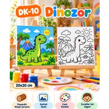 Dekoryan Dinozor Çocuk Boyama Tuvali 20X20 cm – Ahşap Çerçeveli Kanvas Tablo
