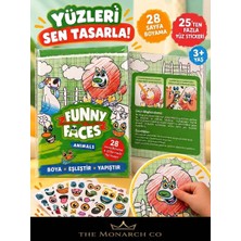 The Monarch Co Funny Faces Animals 28 Sayfa Çıkartmalı Boyama Kitabı - Yüzleri Sen Tasarla 3+ Yaş Eğitici Etkinlik Seti