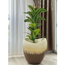 Solis Home Gold Kahve Bej Renk Geçişli Fiber Saksı - Lüks Beton Dokulu Amorf Büyük Salon Saksısı