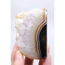 Healcrystal Lavanta Renkli Ametist Akik Serbest Form, Tamamen Ayna Cilalı Yüzey Ile Karasal Siyah Oniks, 222G