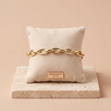cm Jewelry Vıp Seri 316L Çelik Gold Renk Taşlı ve Sade Halka Geçmeli Gösterişli Bileklik 20 cm