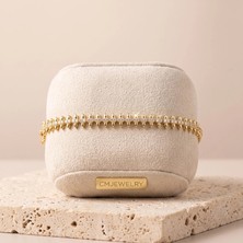 cm Jewelry Vıp Seri 316L Çelik Gold Renk Zirkon Taşlı Başak Motifli Bileklik 18,5 cm