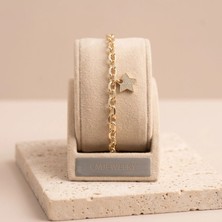 cm Jewelry Vıp Seri 316L Çelik Gold Renk Zirkon Taşlı Yıldız Charm Bileklik 17 cm Ayarlamalı