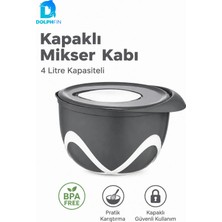 Dolphfin 4 Litre Kapaklı Mikser Kabı Bpa Içermez Sıçratma Önleyici Hamur Yoğurma Kabı