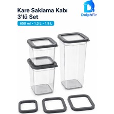 Dolphfin Kare Saklama Kabı 3'lü Set Siyah 650-1300-1900 ml