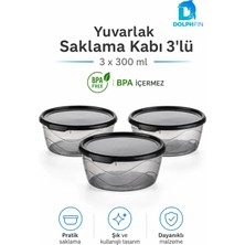 Dolphfin 3’lü Yuvarlak Saklama Kabı Seti 3X300 ml Şeffaf Siyah Kapaklı Bpa Içermez