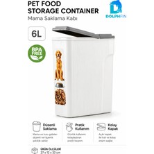 Dolphfin 6 L Kapaklı Kedi Köpek Mama Saklama Kabı Bpa Free Dar Form Beyaz Gri