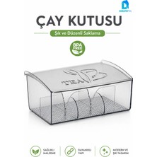 Dolphfin 3 Bölmeli Kapaklı Şeffaf Çay Kutusu Poşet Çay Organizeri 22X17X9 cm Bpa Içermez