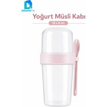 Dolphfin Yoğurt Müsli Kabı Kaşıklı Çift Bölmeli Sızdırmaz Taşınabilir Pembe 18X8 cm
