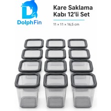 Dolphfin Kare Saklama Kabı 12'li Set 1300 ml Siyah 11 × 11 × 16,5 cm
