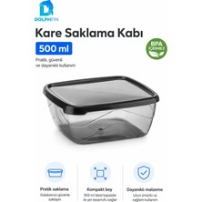 Dolphfin Kare Saklama Kabı 500 ml Füme Şeffaf Siyah Kapaklı Buzdolabı Kabı Bpa Içermez
